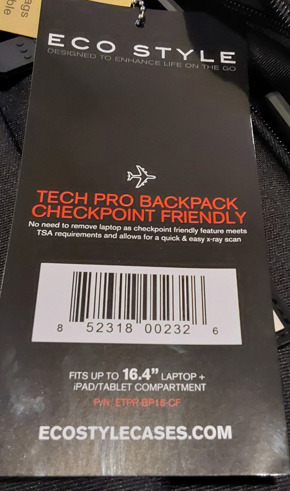 Eco Style Tech Pro 16.4" Laptop Backpack Checkpoint Friendly Black NWT🔥🔥🔥