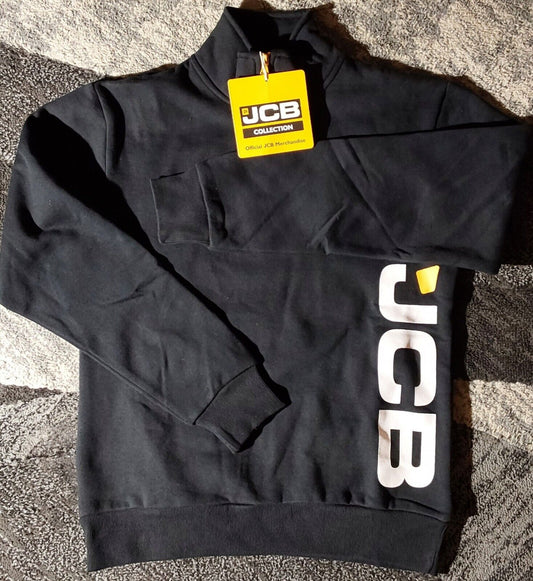 Official JCB 1/4 Zip Logo Long Sleeve Sweatshirt Small Black NWT