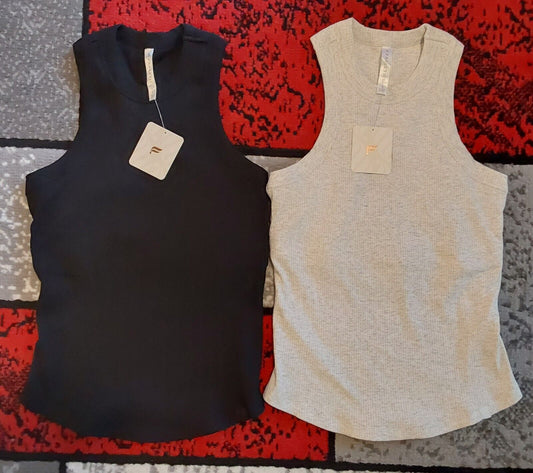 Fabletics High Neck Rib Tank Top Lot Of 2 Small Black & Gray Heather NWT