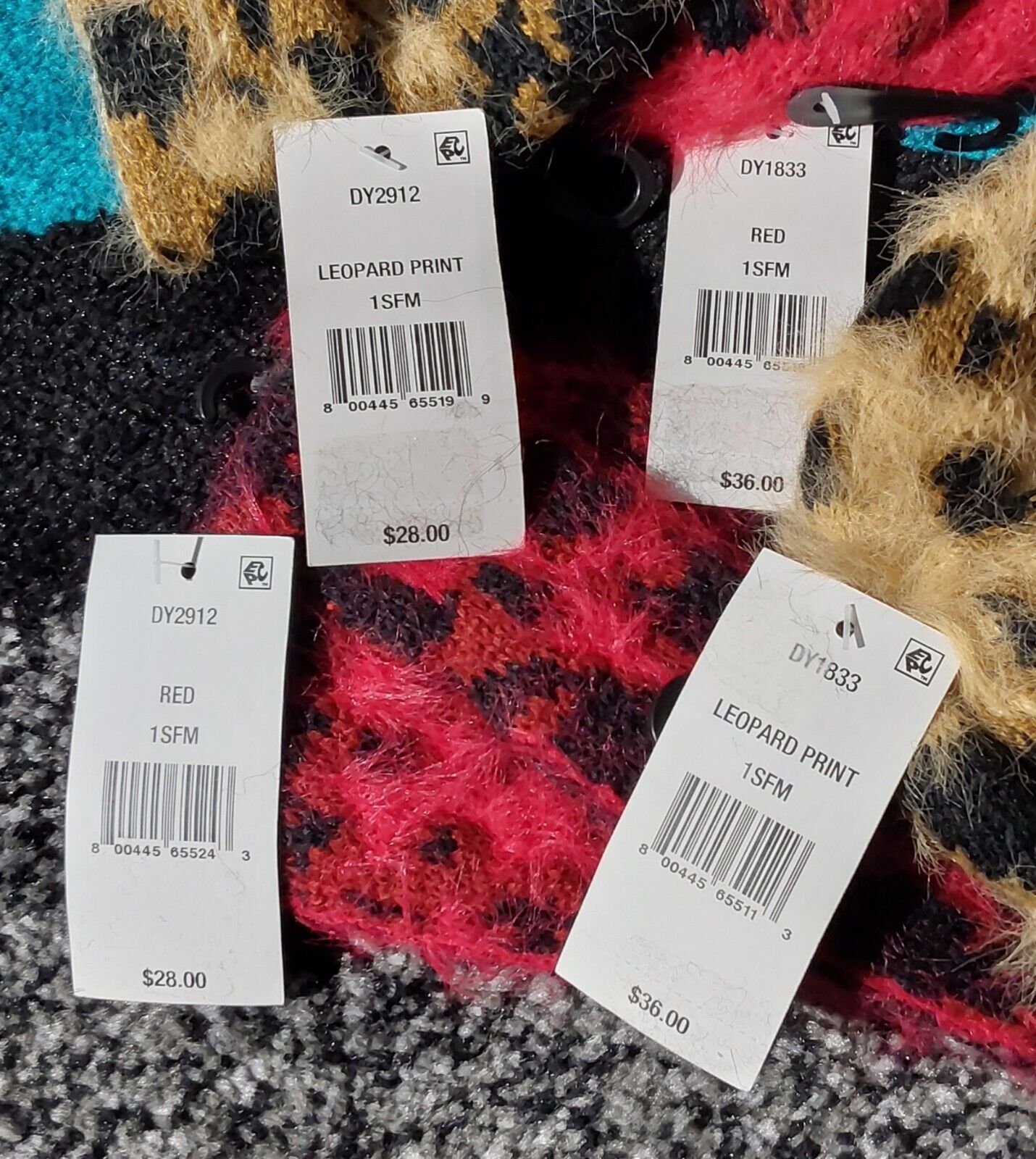 DKNY Fuzzy Leopard Animal Print Beanie & Front Twist Headband Lot Of 4 NWT