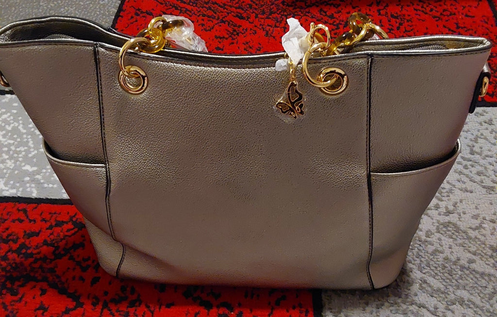 MFK Collection by Mia K Tote Bag & Wristlet Vegan Leather Pewter NWT 🔥🔥🔥