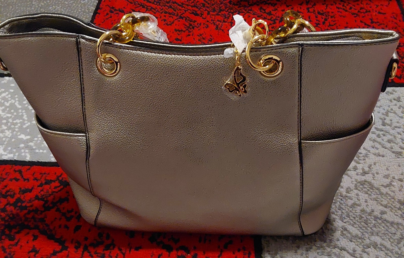 MFK Collection by Mia K Tote Bag & Wristlet Vegan Leather Pewter NWT 🔥🔥🔥