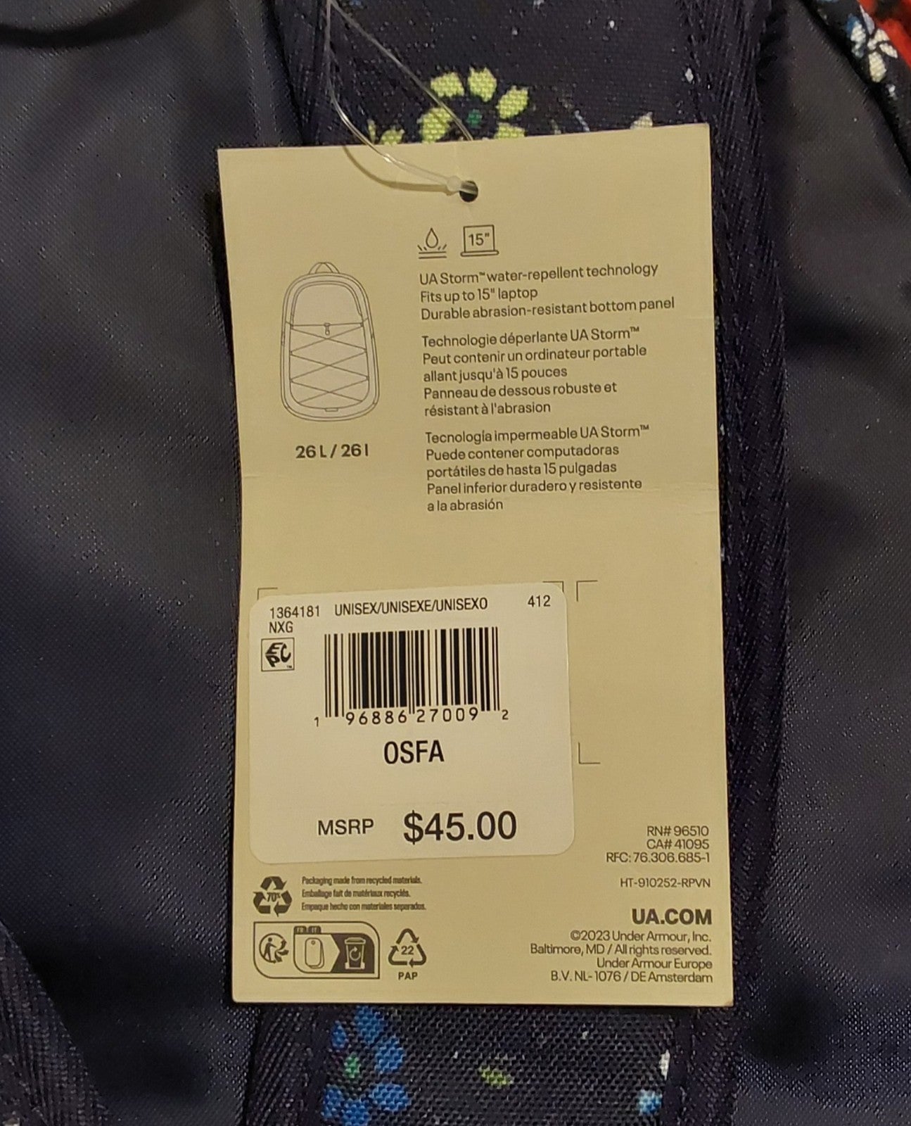 Under Armour Hustle Sport Backpack Navy Flower Print NWT 🔥🔥🔥