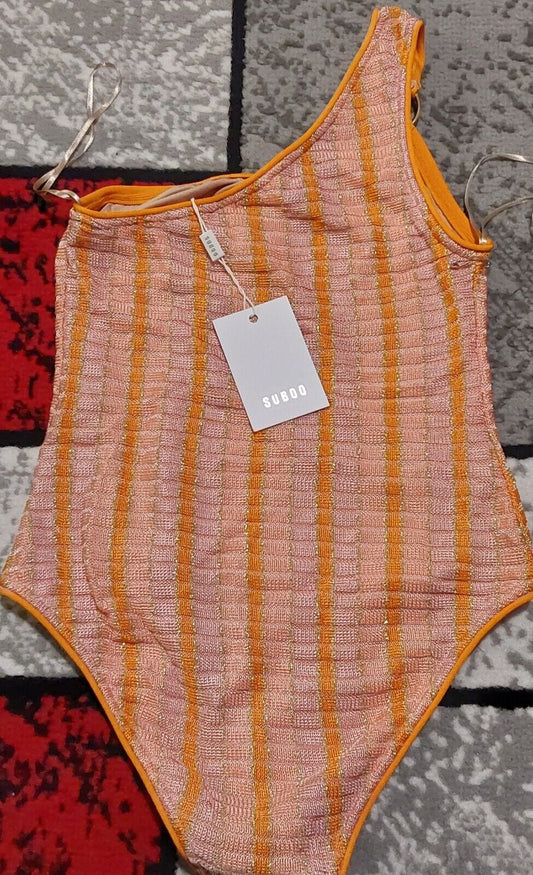 SUBOO Biba One Shoulder One Piece Luxury Bikini Peach Stripe Small NWT