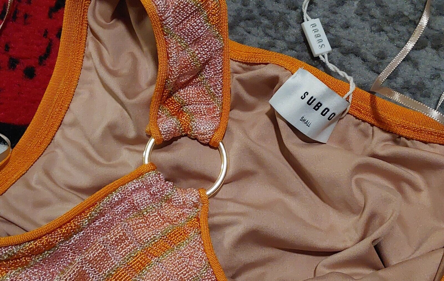 SUBOO Biba One Shoulder One Piece Luxury Bikini Peach Stripe Small NWT