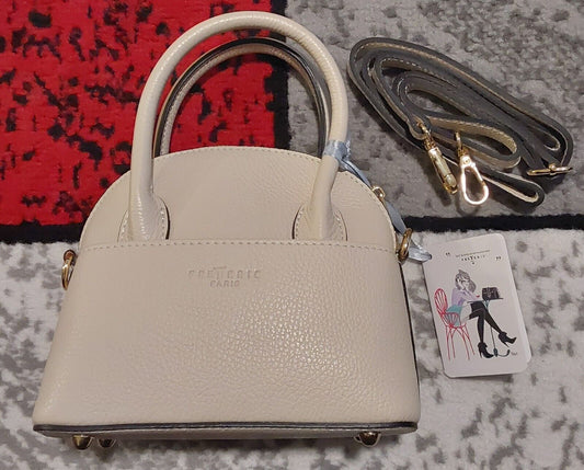 Frederic T Paris Leather Handbag With Shoulder Strap Ivory NWT