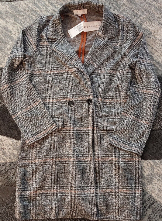 Philosophy Carolyn Notch Collar Jacket Abstract Plaid Medium NWT