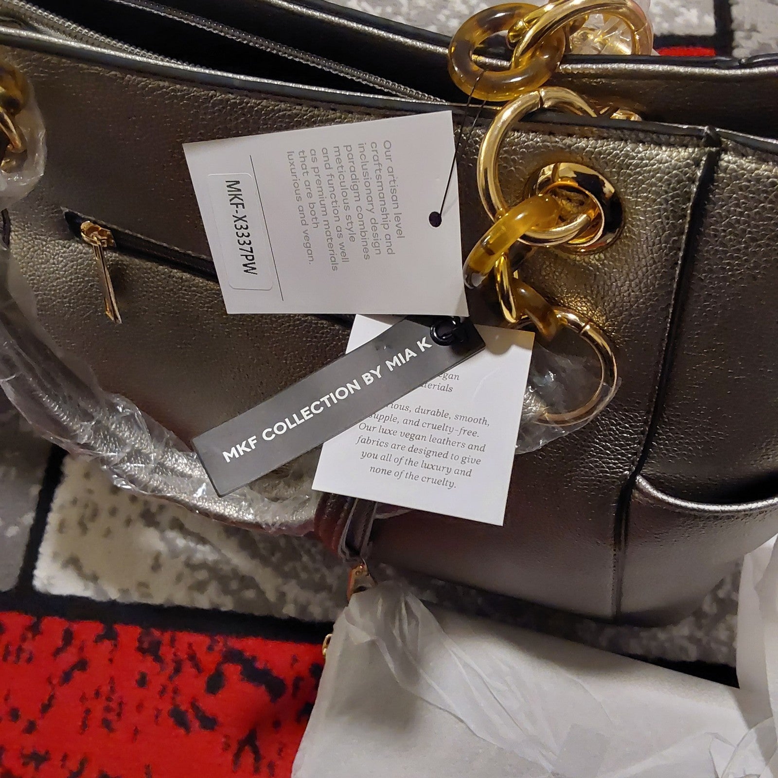 MFK Collection by Mia K Tote Bag & Wristlet Vegan Leather Pewter NWT 🔥🔥🔥