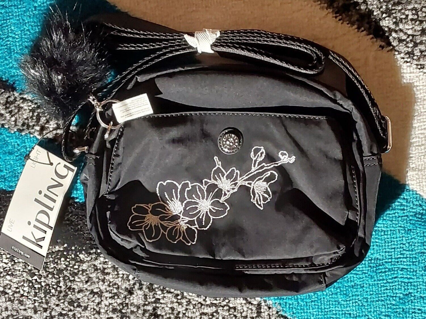 Kipling Stelma Crossbody Small Shoulder Bag Embroidered Black NWT