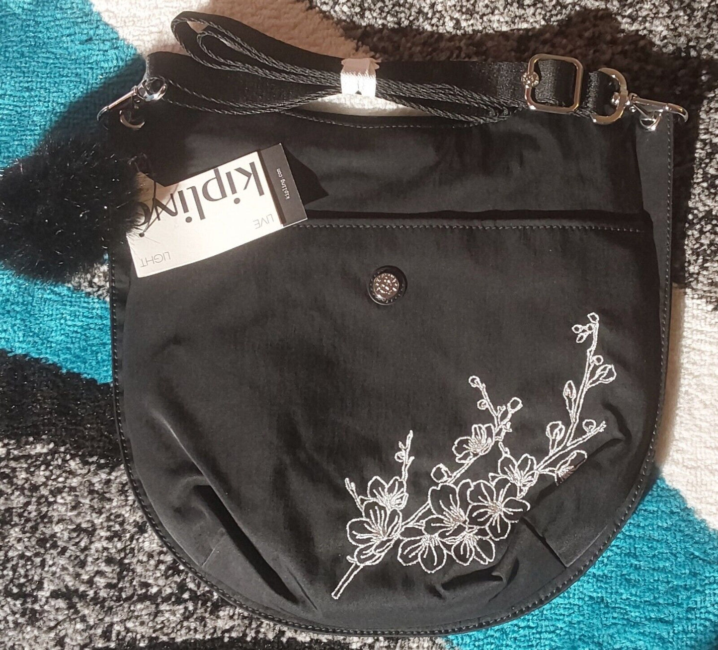 Kipling Crossbody Embroidered Shoulder Bag Tote Black NWT