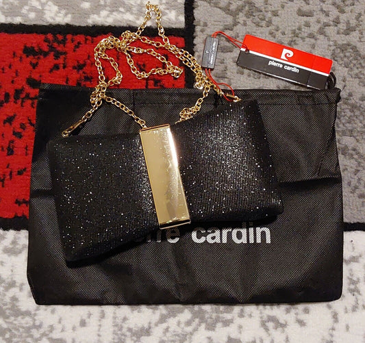 PIERRE CARDIN Hard Bowtie Clutch Chain Purse Black New