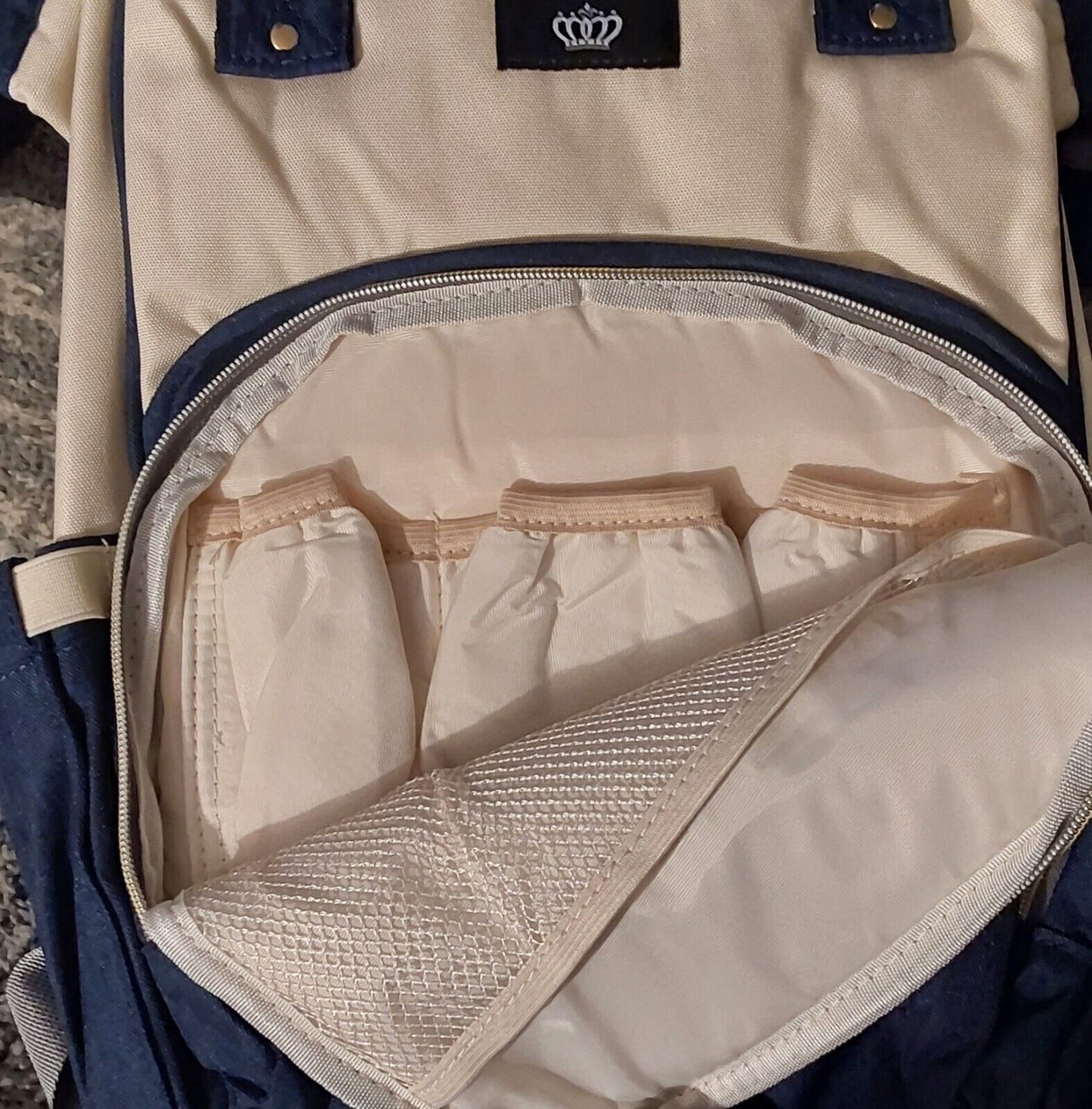 Multi Compartment Diaper Bag Backpack Denim Off White High Quality NWOT